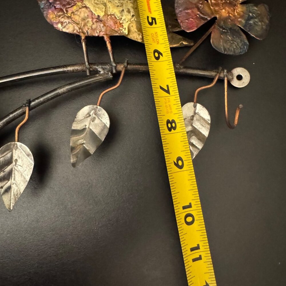 Metal Owl Wall Art With Flowers & Hooks Rustic Handcrafted Design Multi-Color - Picture 11 of 16